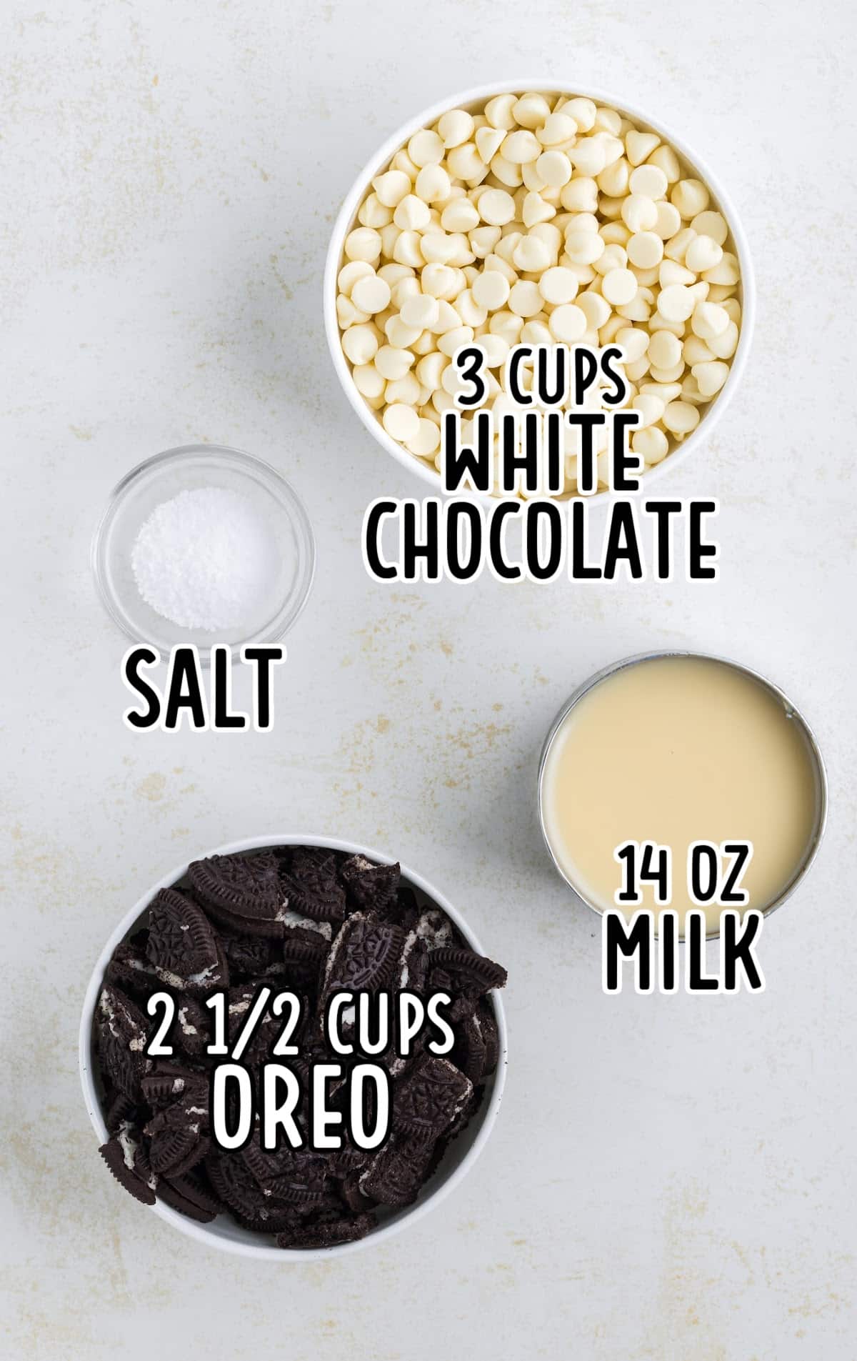 Cookies and Cream Fudge raw ingredients that are labeled