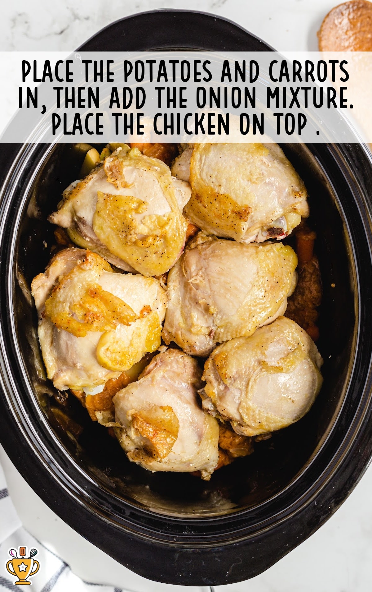 Crockpot Chicken Recipe process shot of ingredients in a crockpot