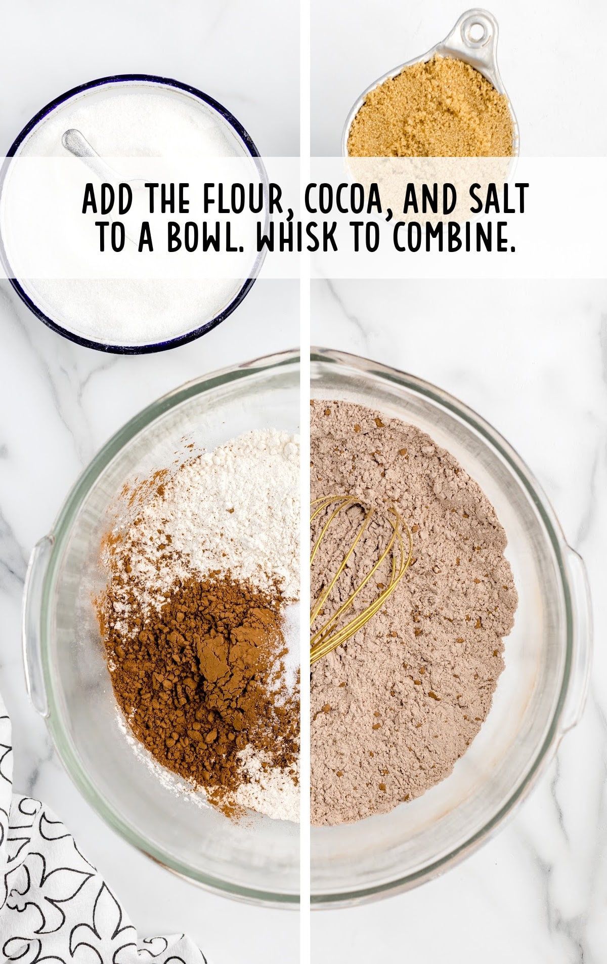 flour, cocoa, and salt, added to a bowl