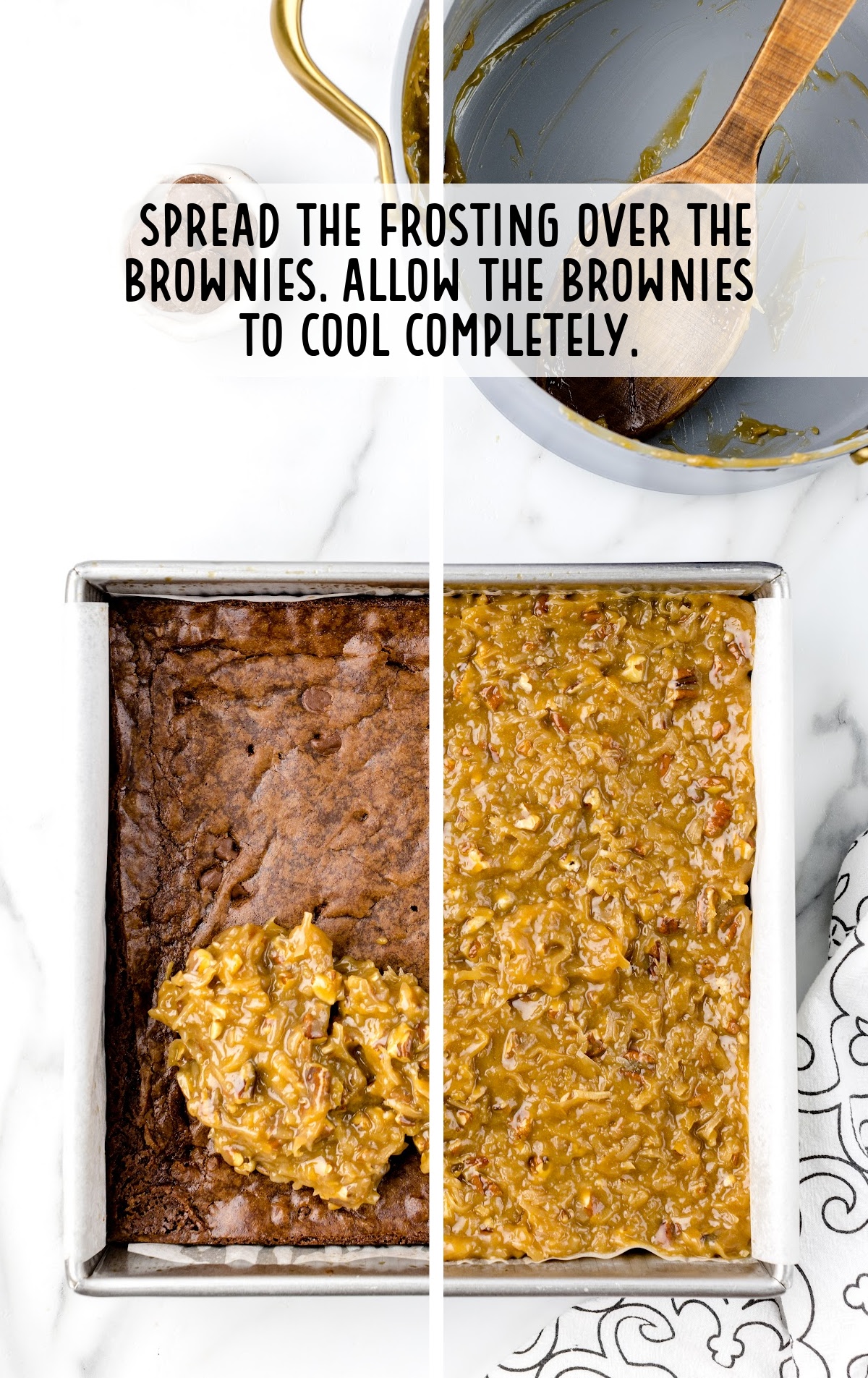frosting spread over the brownies