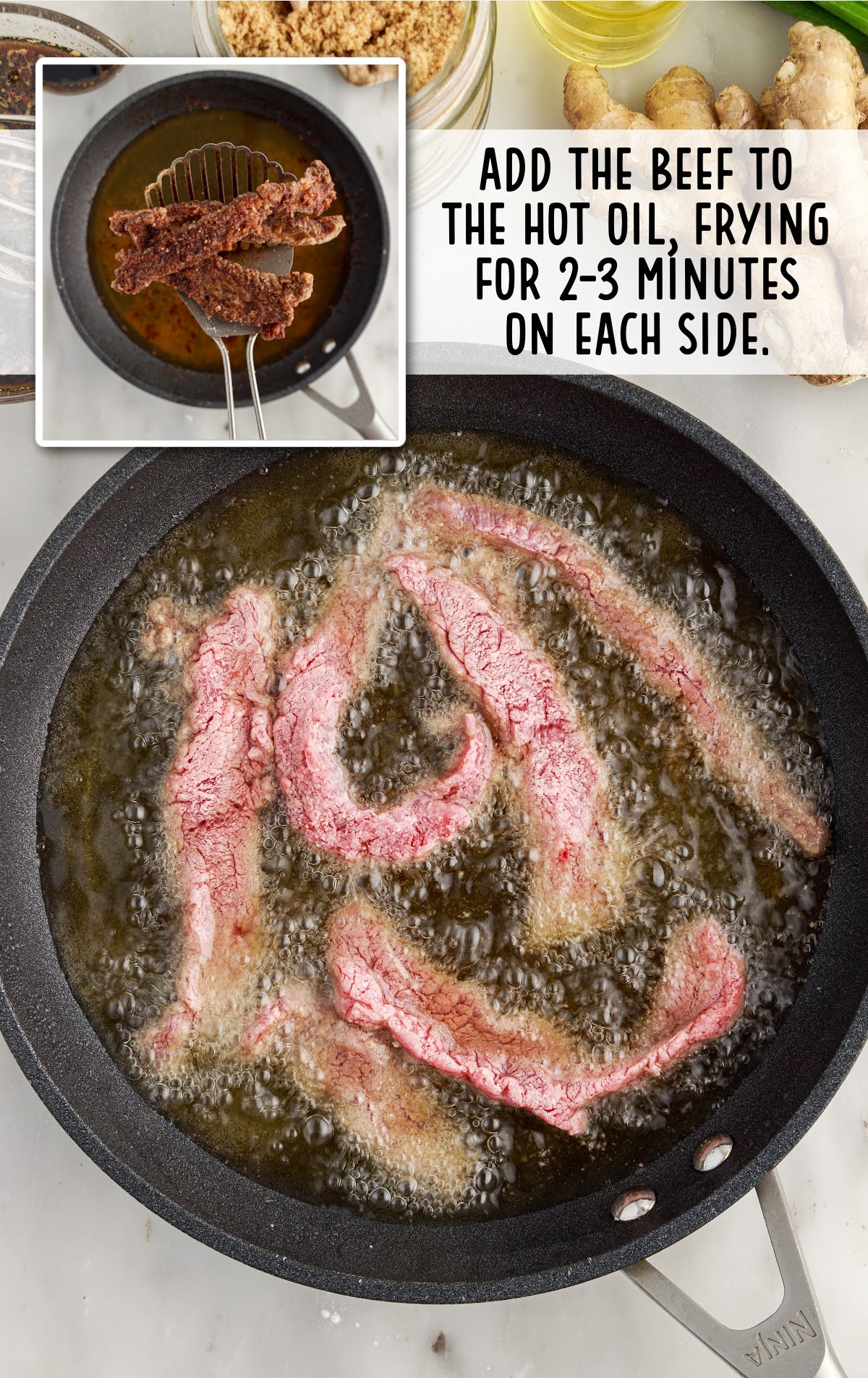 beef added to the oil