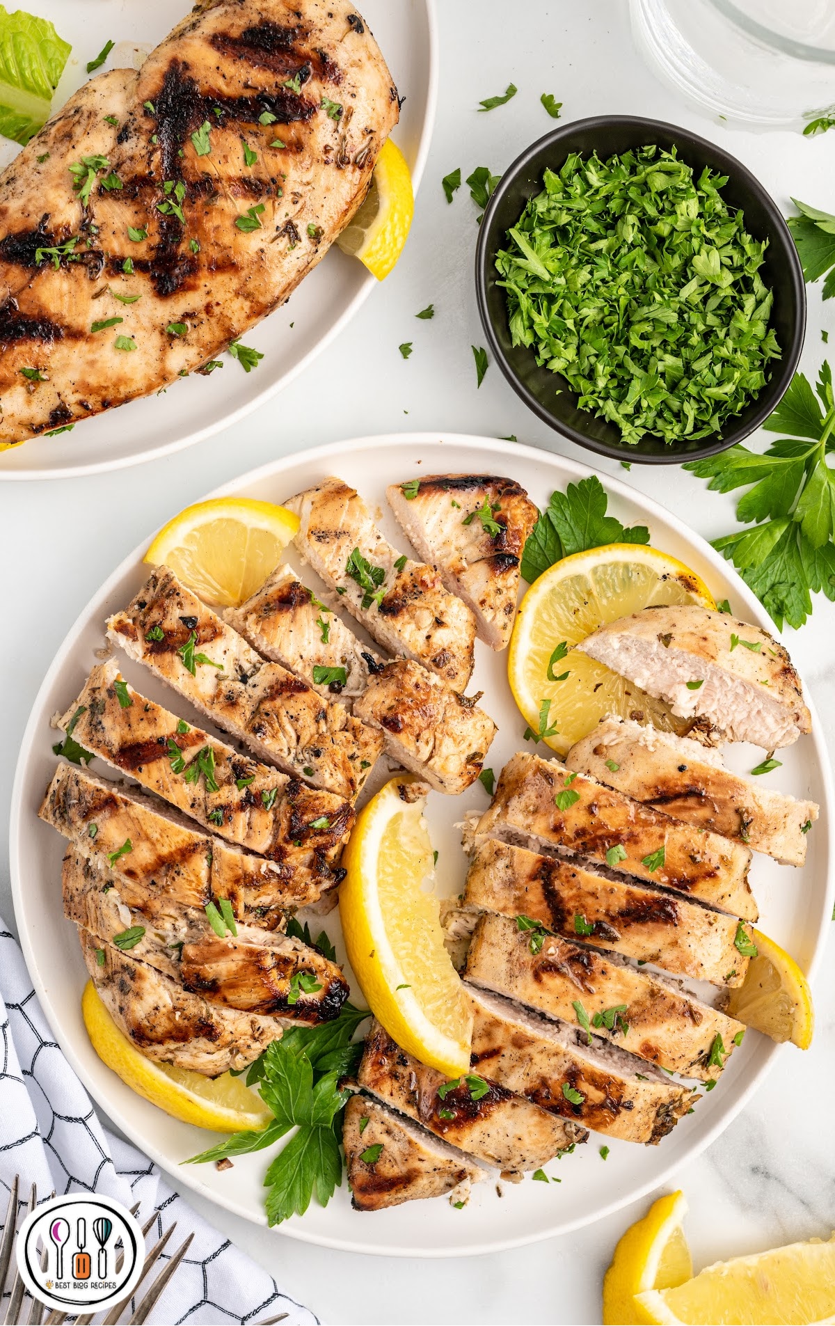 overhead shot of Greek Chicken Marinade on a plate