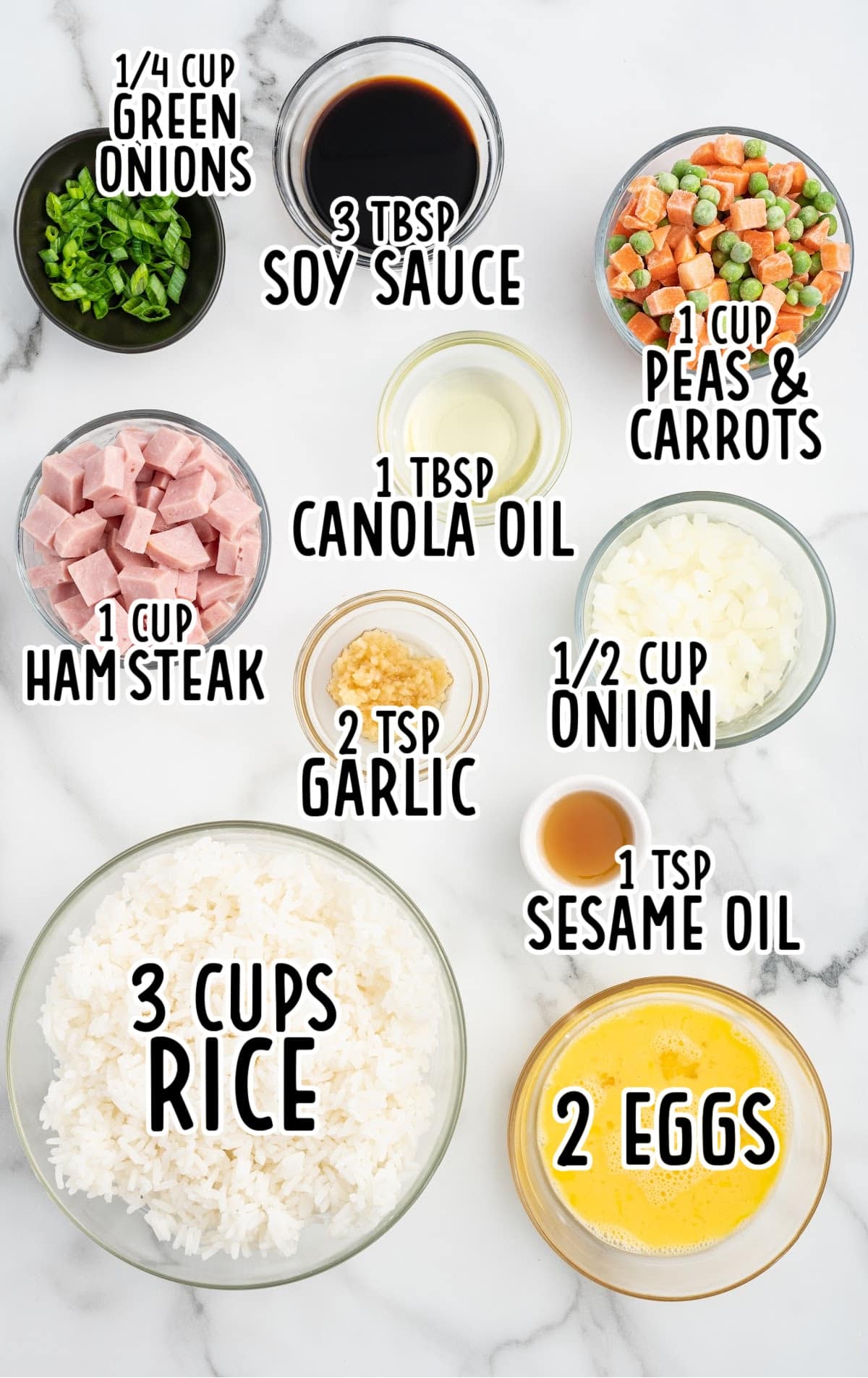 ham fried rice raw ingredients that are labeled