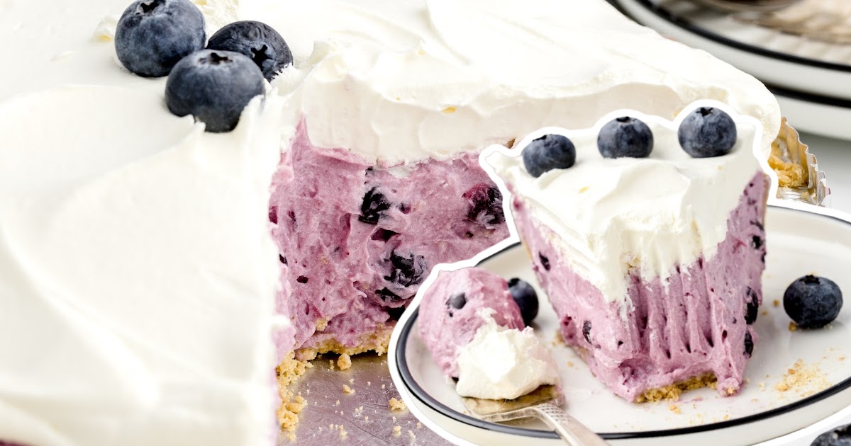 no bake blueberry pie with a slice cut out of it