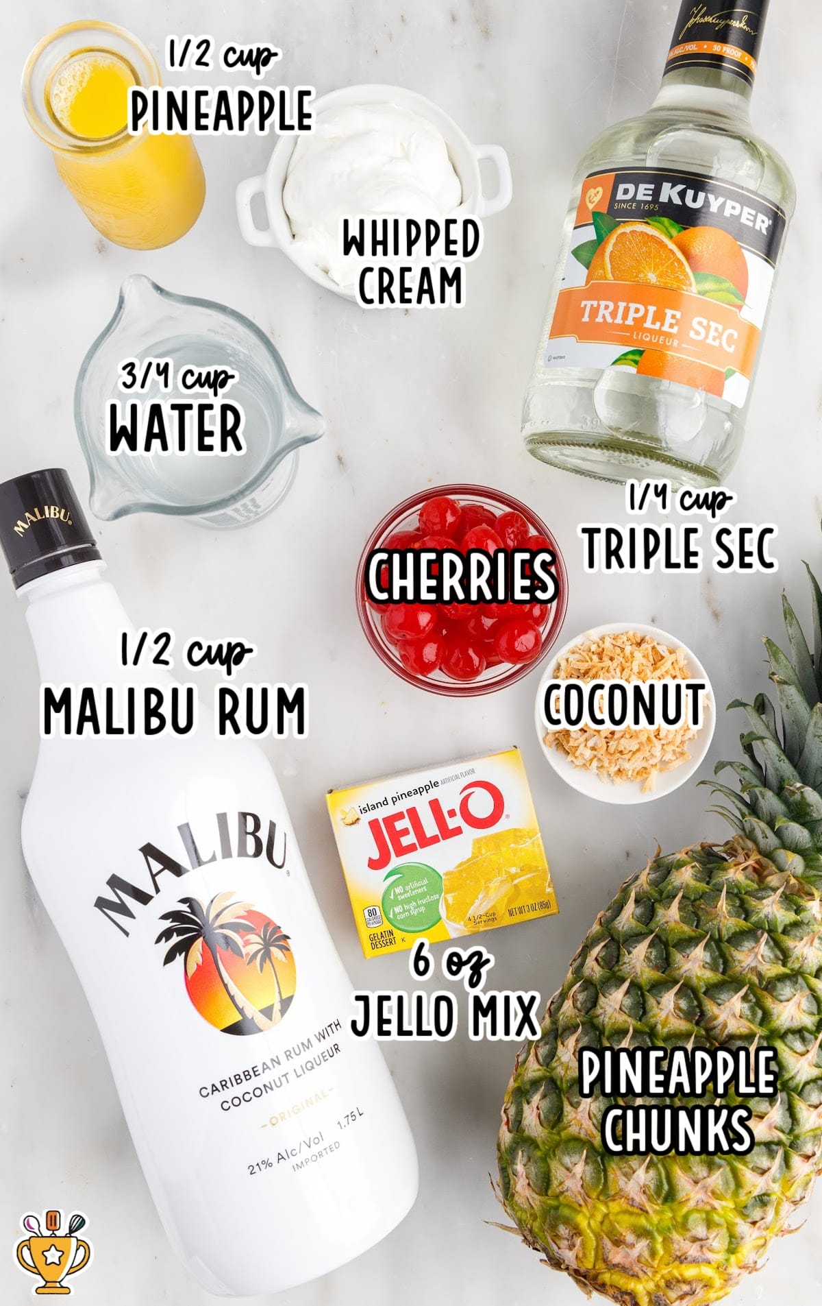 raw ingredients to make pina colada jello shots