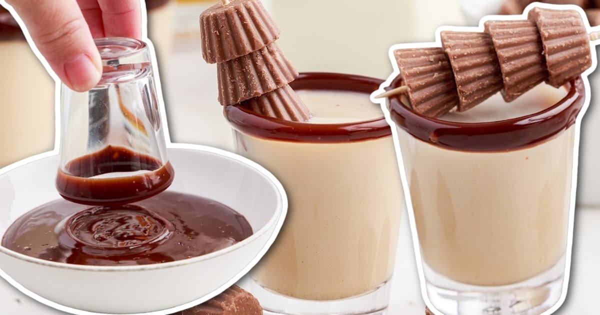 Reese Cup Shot topped with Reese's mini on a toothpic