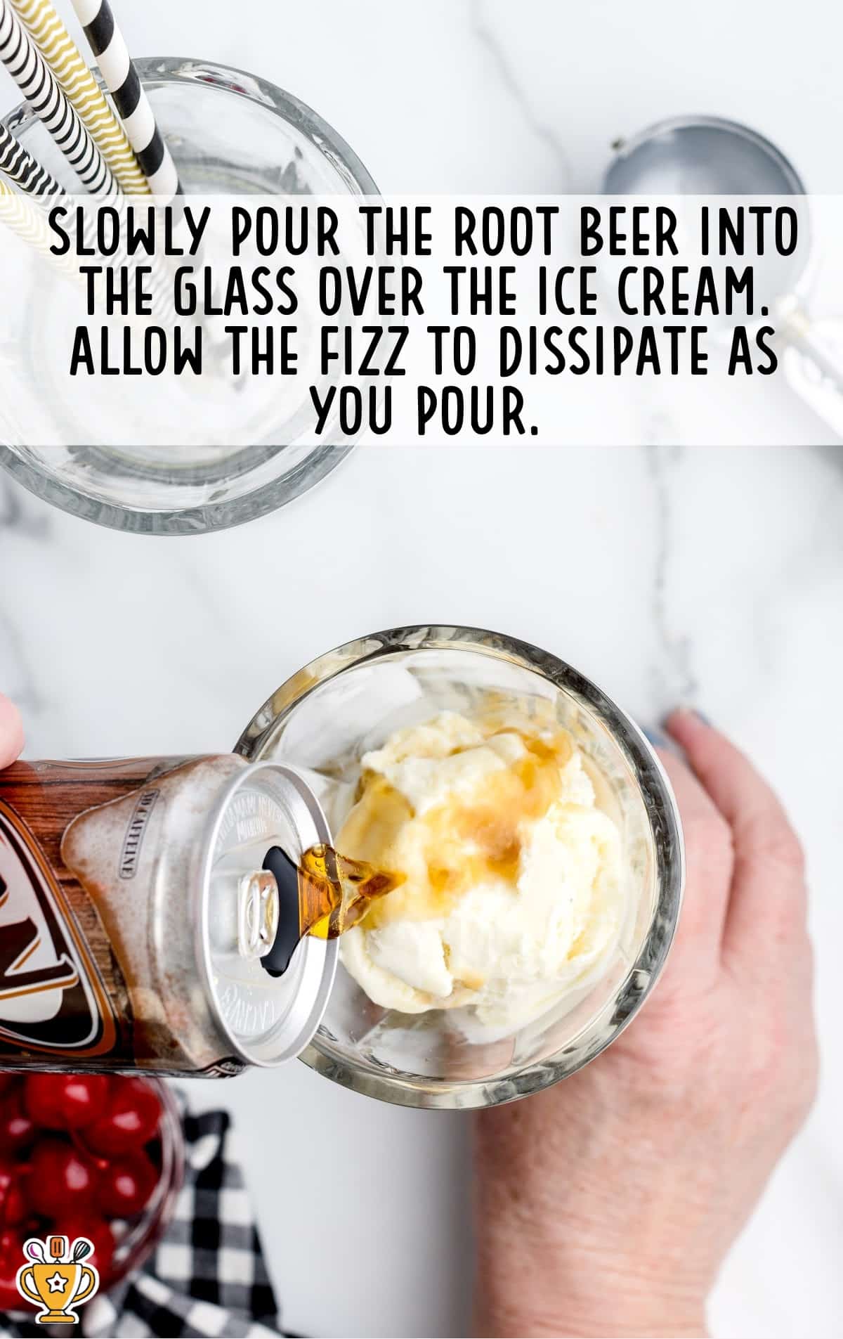 root beer poured into the ice cream