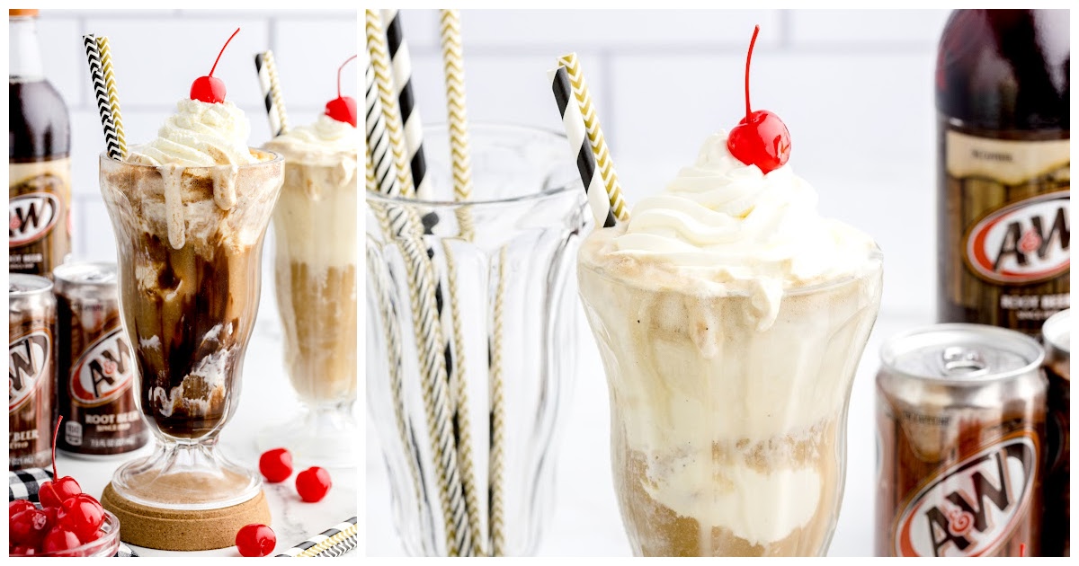 a close up shot of Root Beer Float in a tall glass