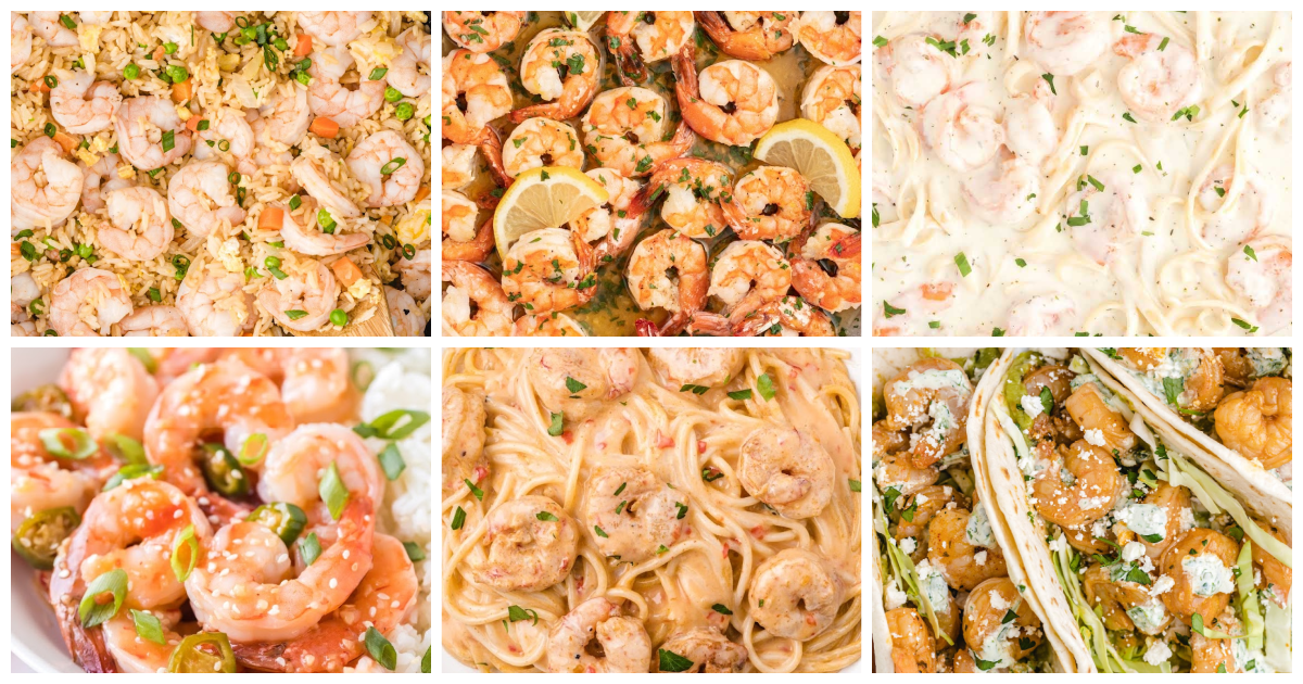collage of six different shrimp dinner recipes