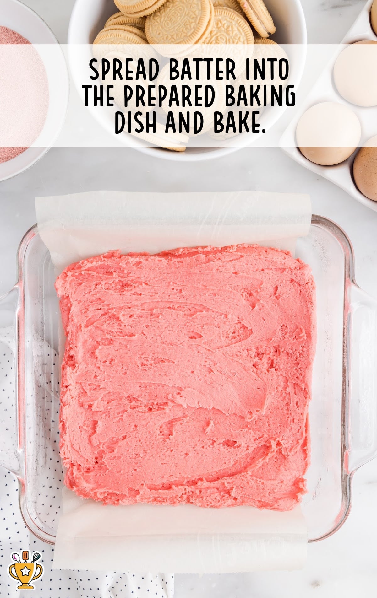 batter spread into the baking dish