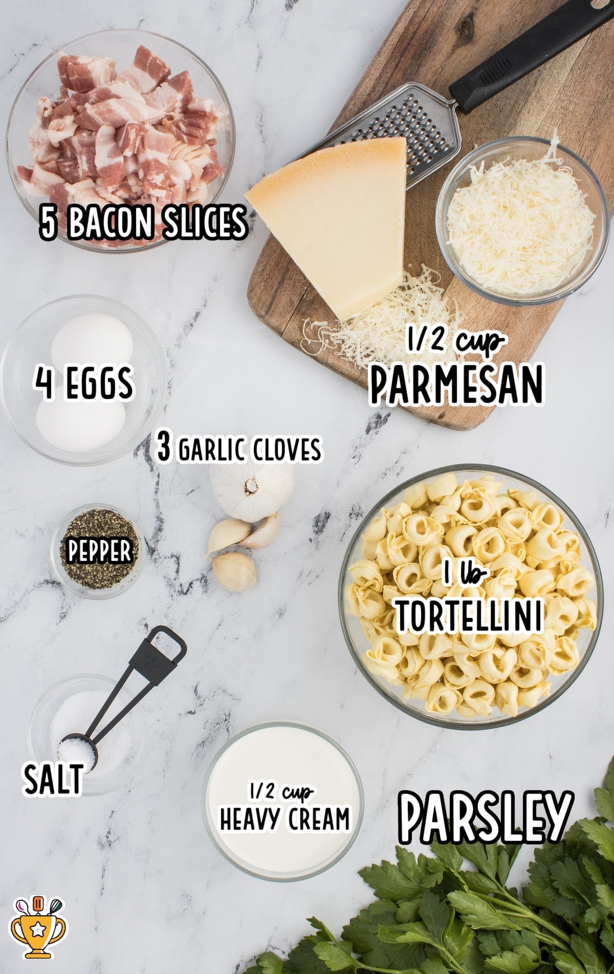 Tortellini Carbonara raw ingredients that are labeled