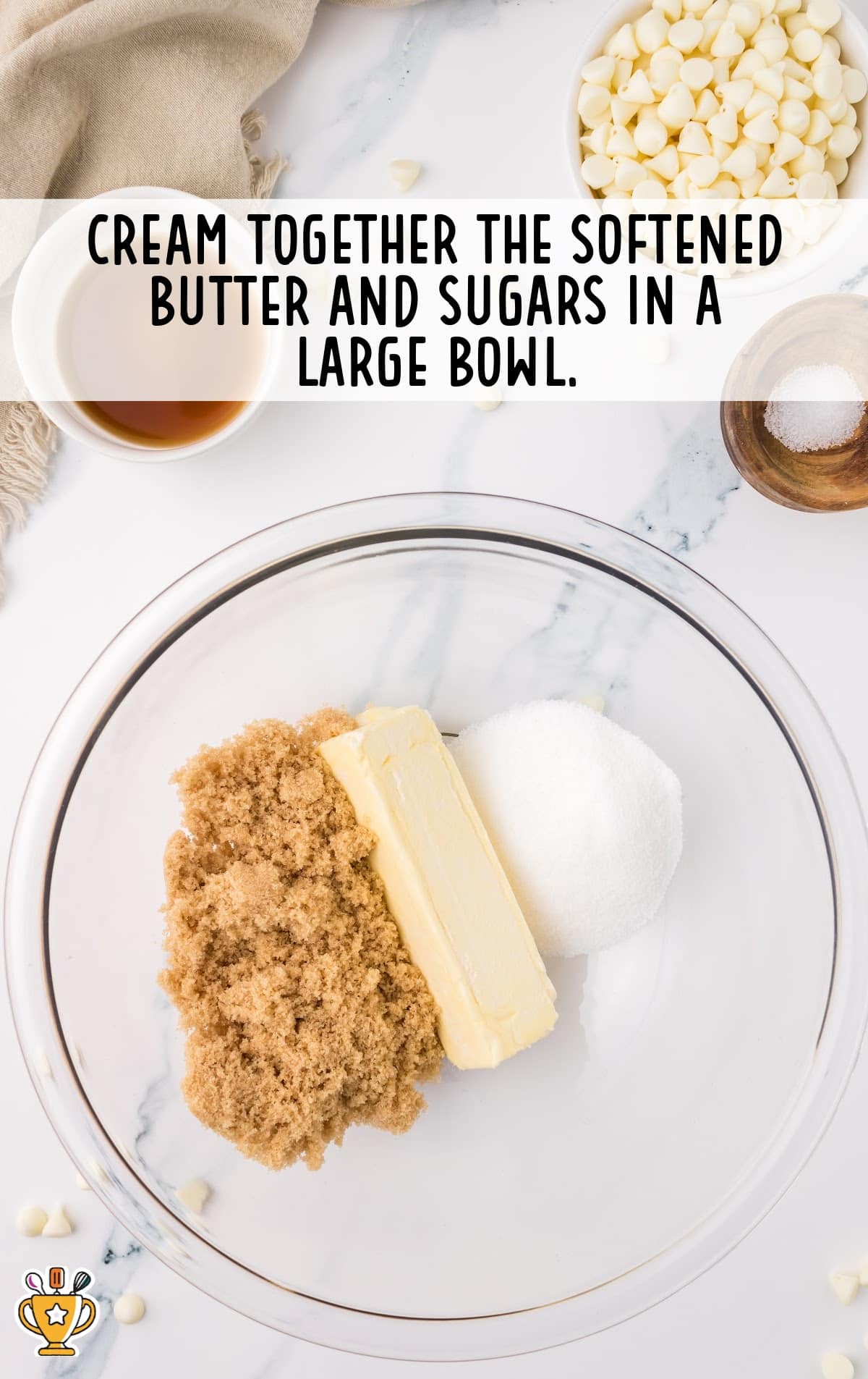 softened butter and sugars combined in a bowl