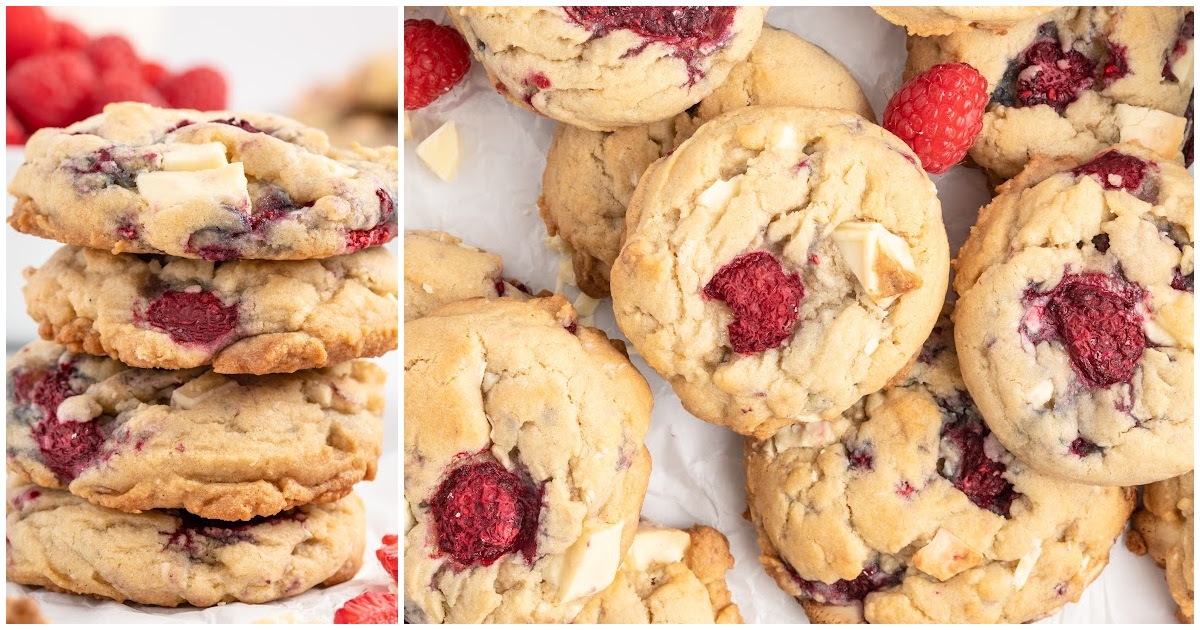 overhead shot of White Chocolate Raspberry Cookies