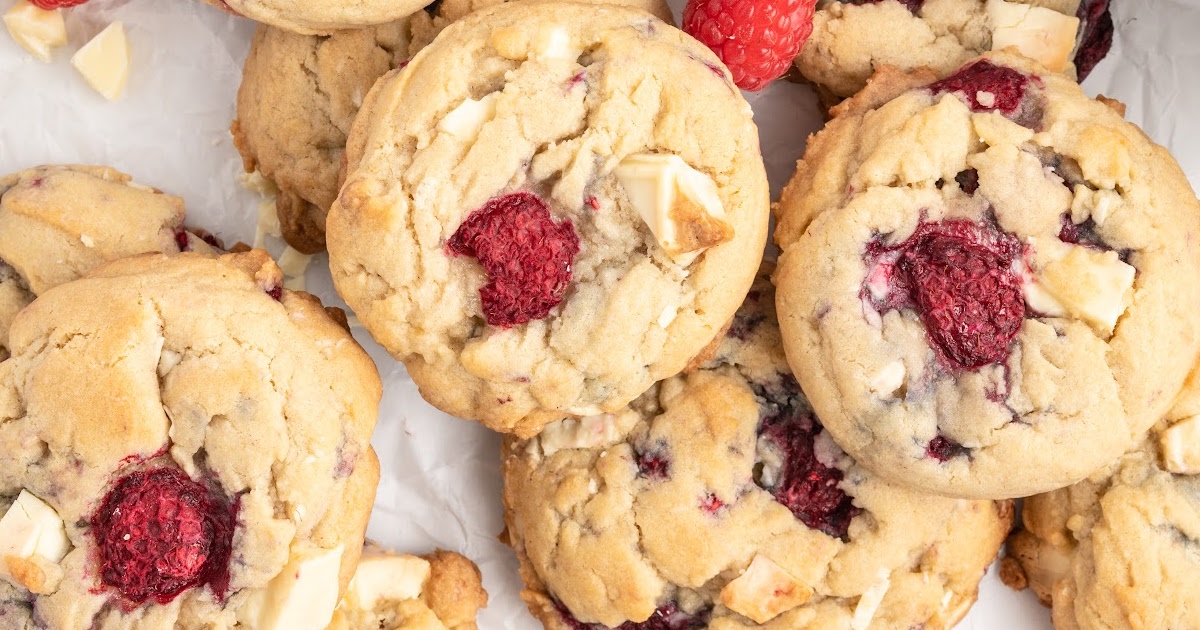 overhead shot of White Chocolate Raspberry Cookies
