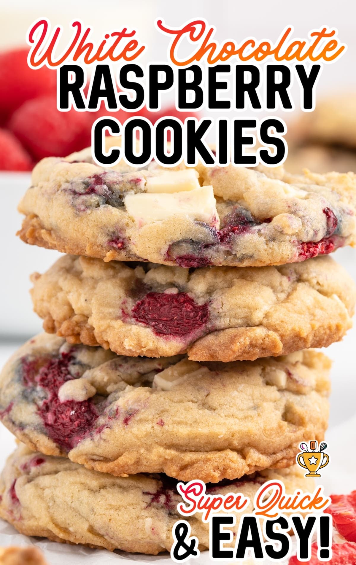 overhead shot of White Chocolate Raspberry Cookies on a plate