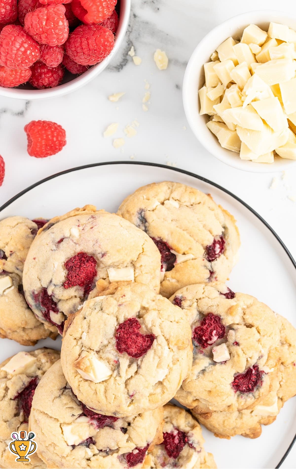 overhead shot of White Chocolate Raspberry Cookies