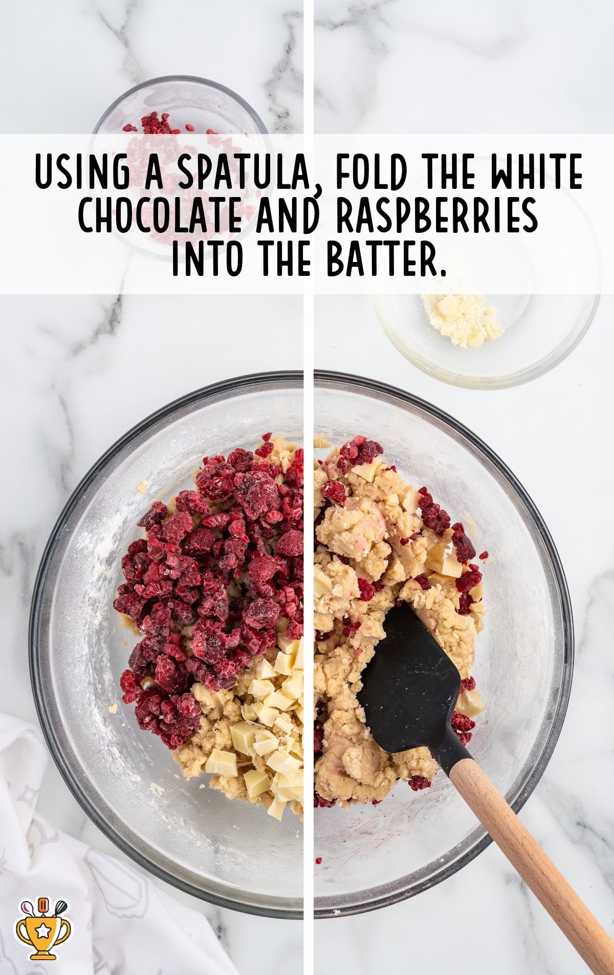 white chocolate and raspberries folded into the batter