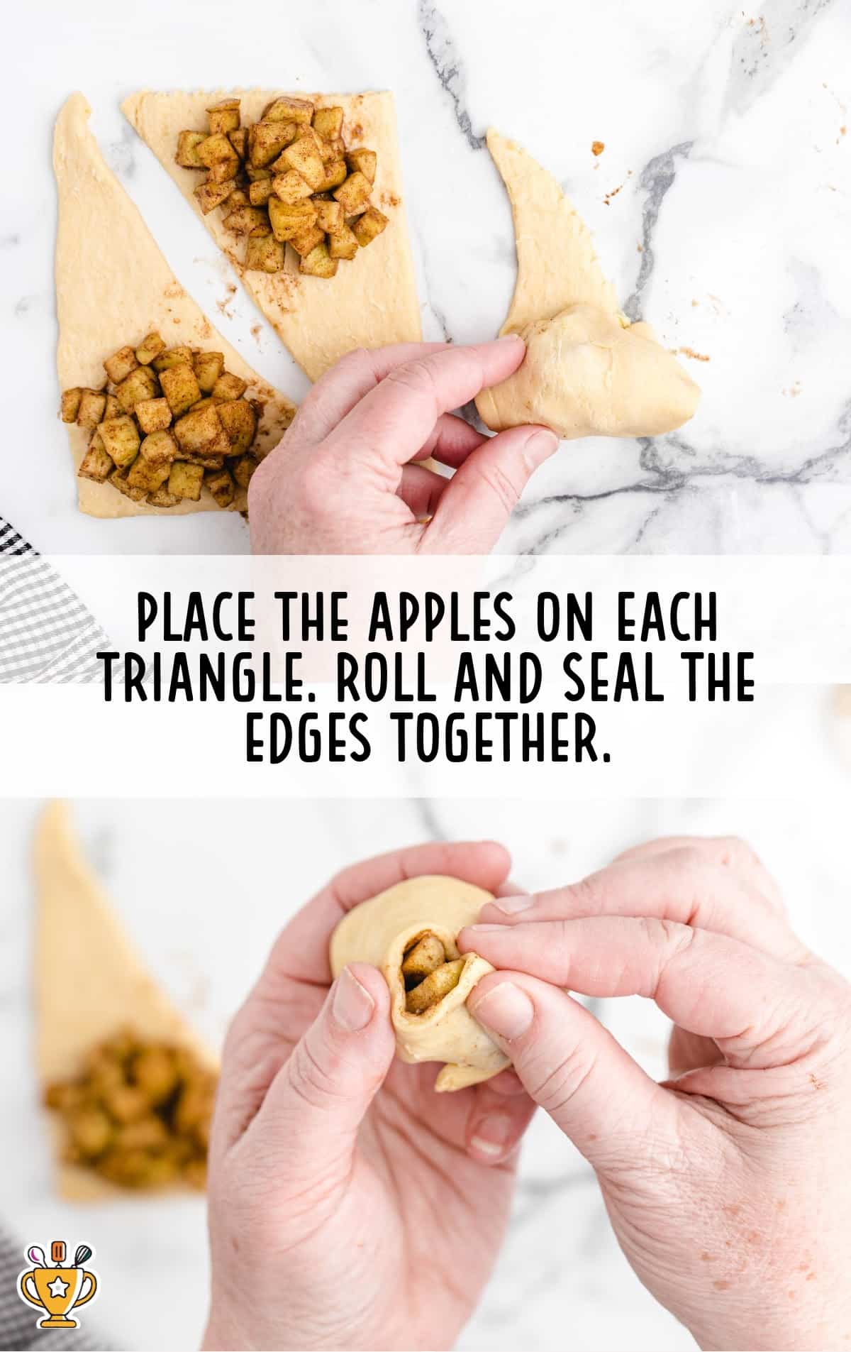 Apple Dumplings with Crescent Rolls being rolled up.