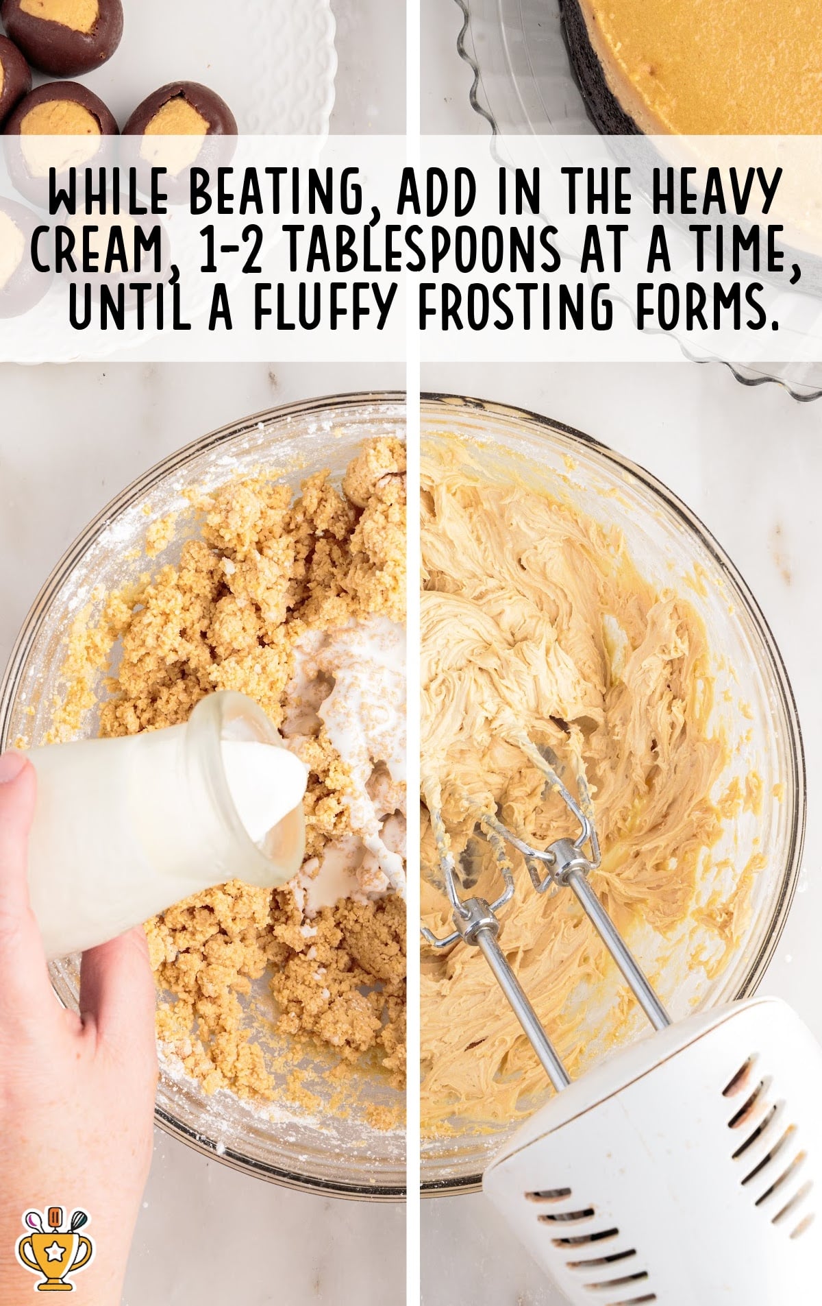 Heavy cream added into the bowl with a mixer