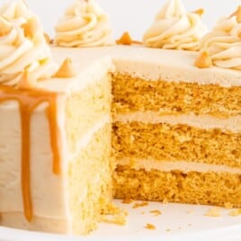 A Butterscotch Cake on a white plate