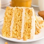 A piece of Butterscotch Cake served on a white plate