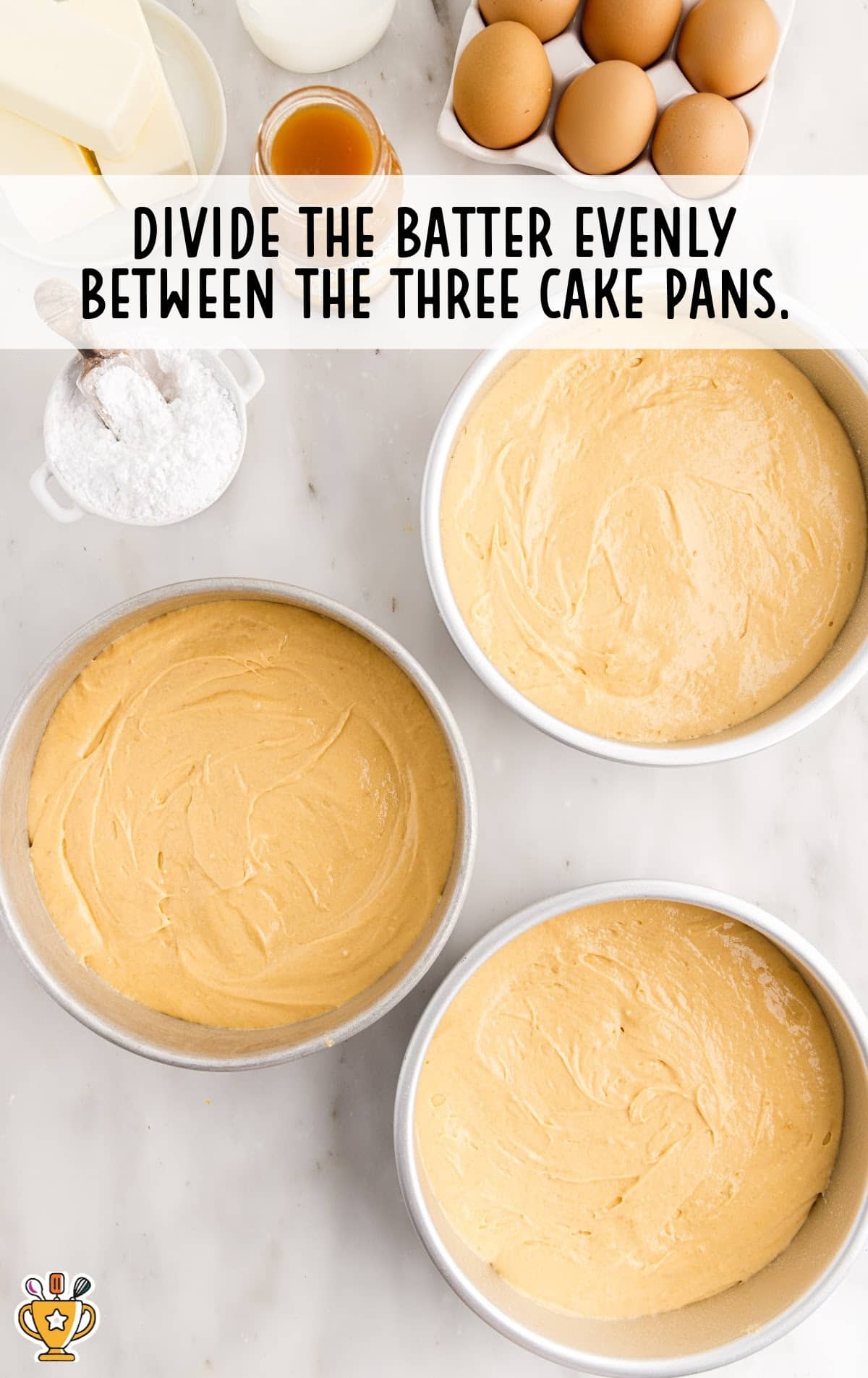 Three Cake pans with batter inside