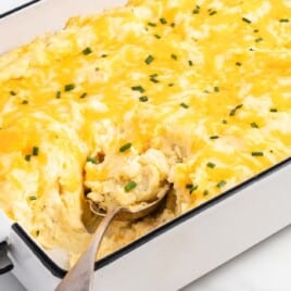 Cheesy Mashed Potatoes in a baking pan