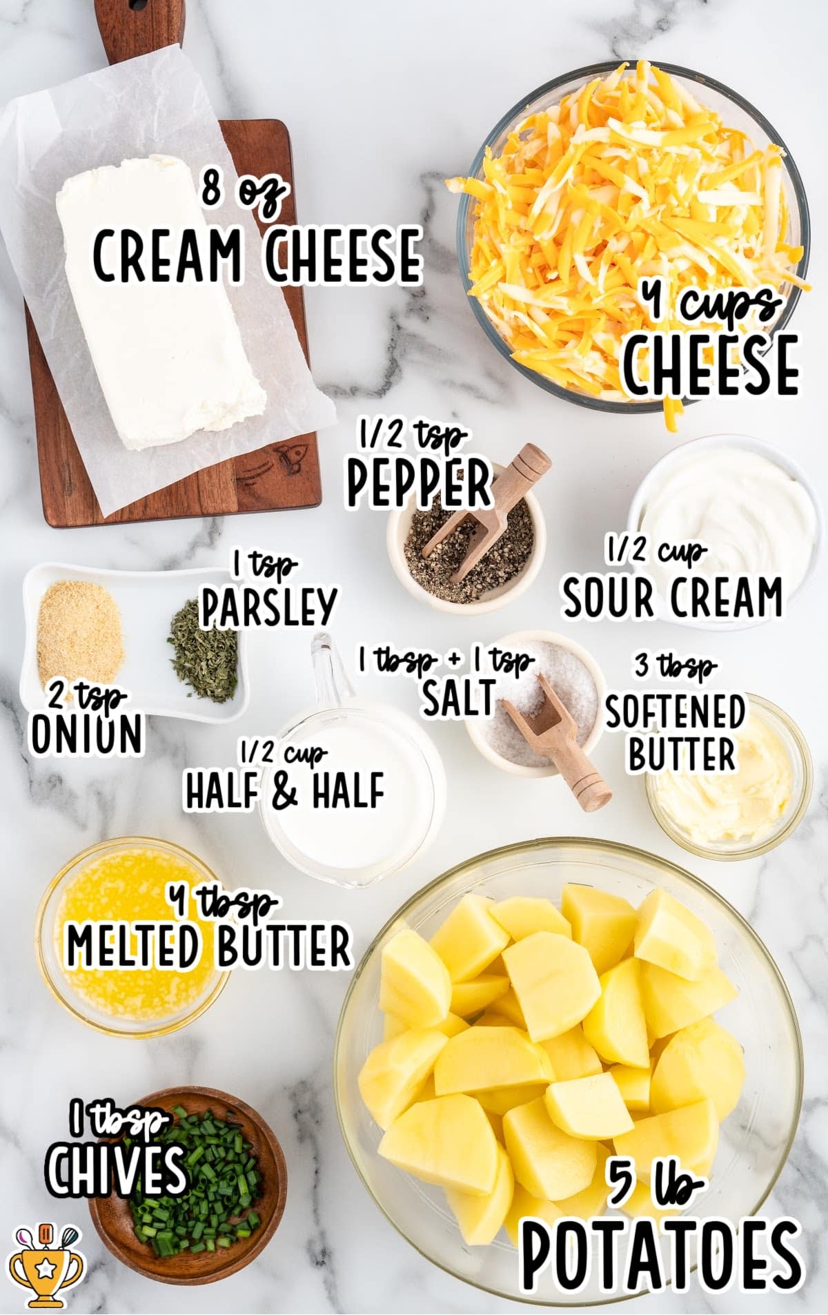 Ingredients for making Cheesy Mashed Potatoes