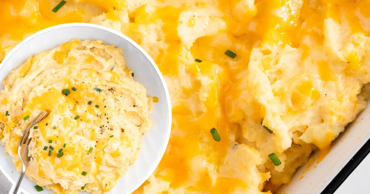 A bowl of Cheesy Mashed Potatoes
