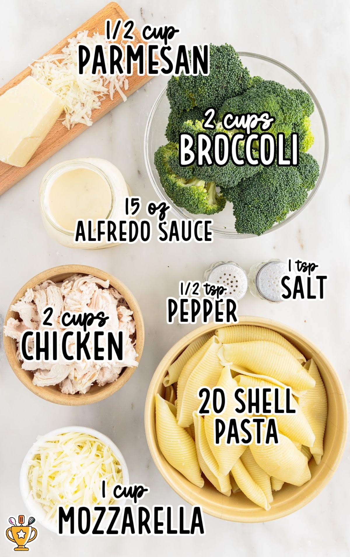 Ingredients for making Chicken and Broccoli Stuffed Shells