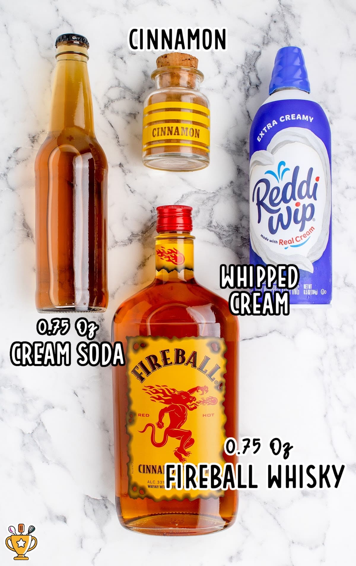 Ingredients for making Cinnamon Roll Fireball Shot