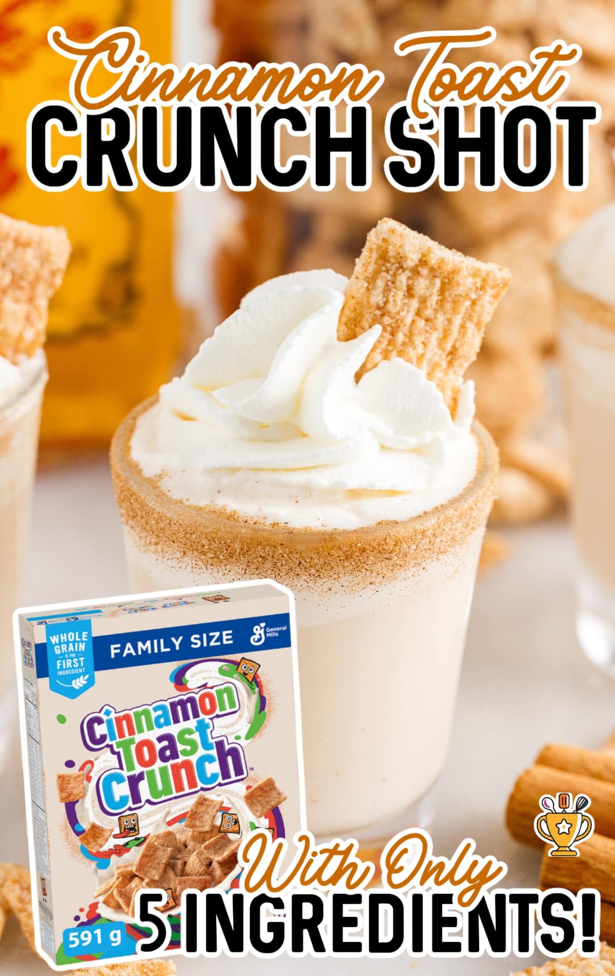 Cinnamon Toast Crunch Shot with a box of cinnamon toast crunch