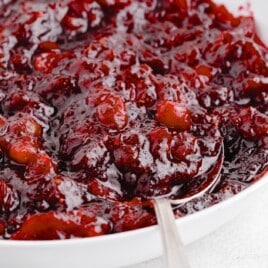 Cranberry Sauce in a bowl with a spoon