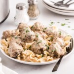 Crockpot Swedish Meatballs on a plate with a fork