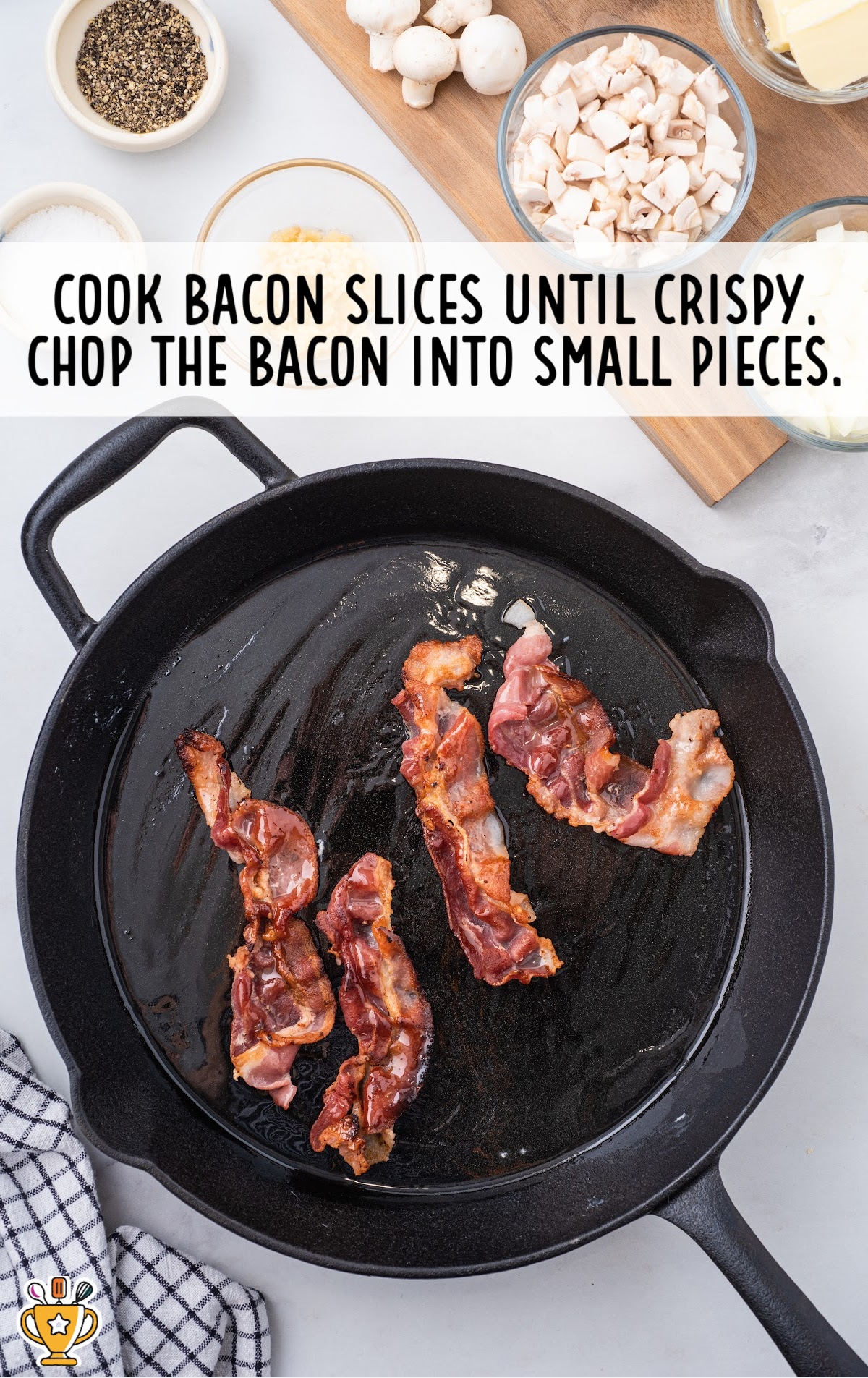 Bacon, cooked and chopped into small pieces