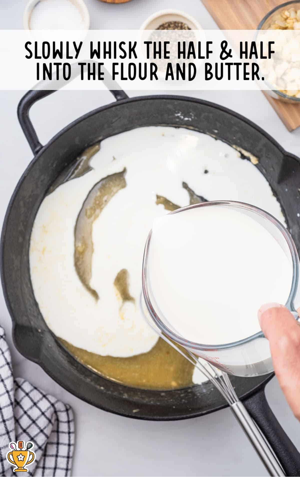 mixing half & half into the flour and butter