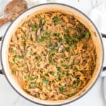 Ground Beef Stroganoff in a pan