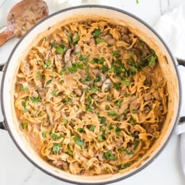 Ground Beef Stroganoff in a pan