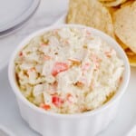 Imitation Crab Dip in a white bowl