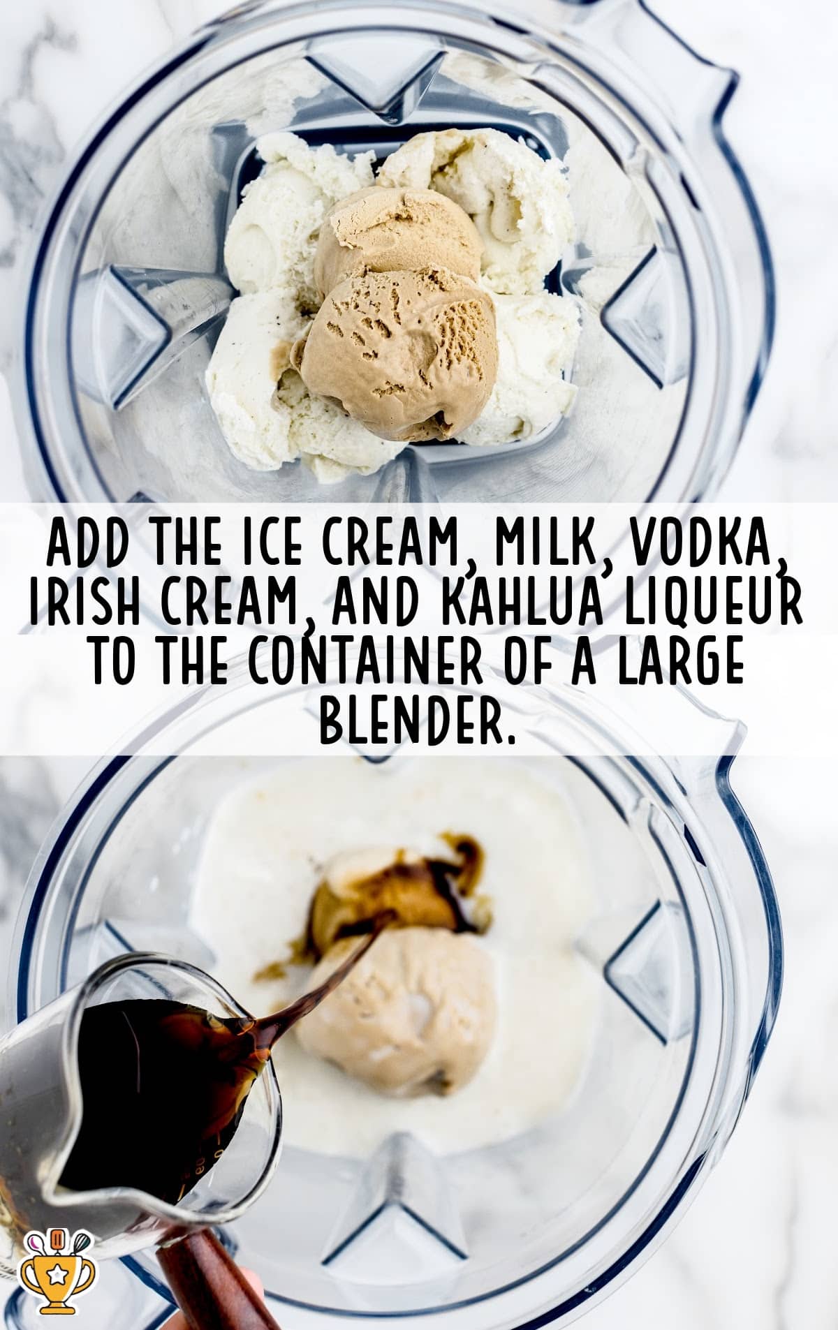 Ingredients for making Mudslide added in a blender