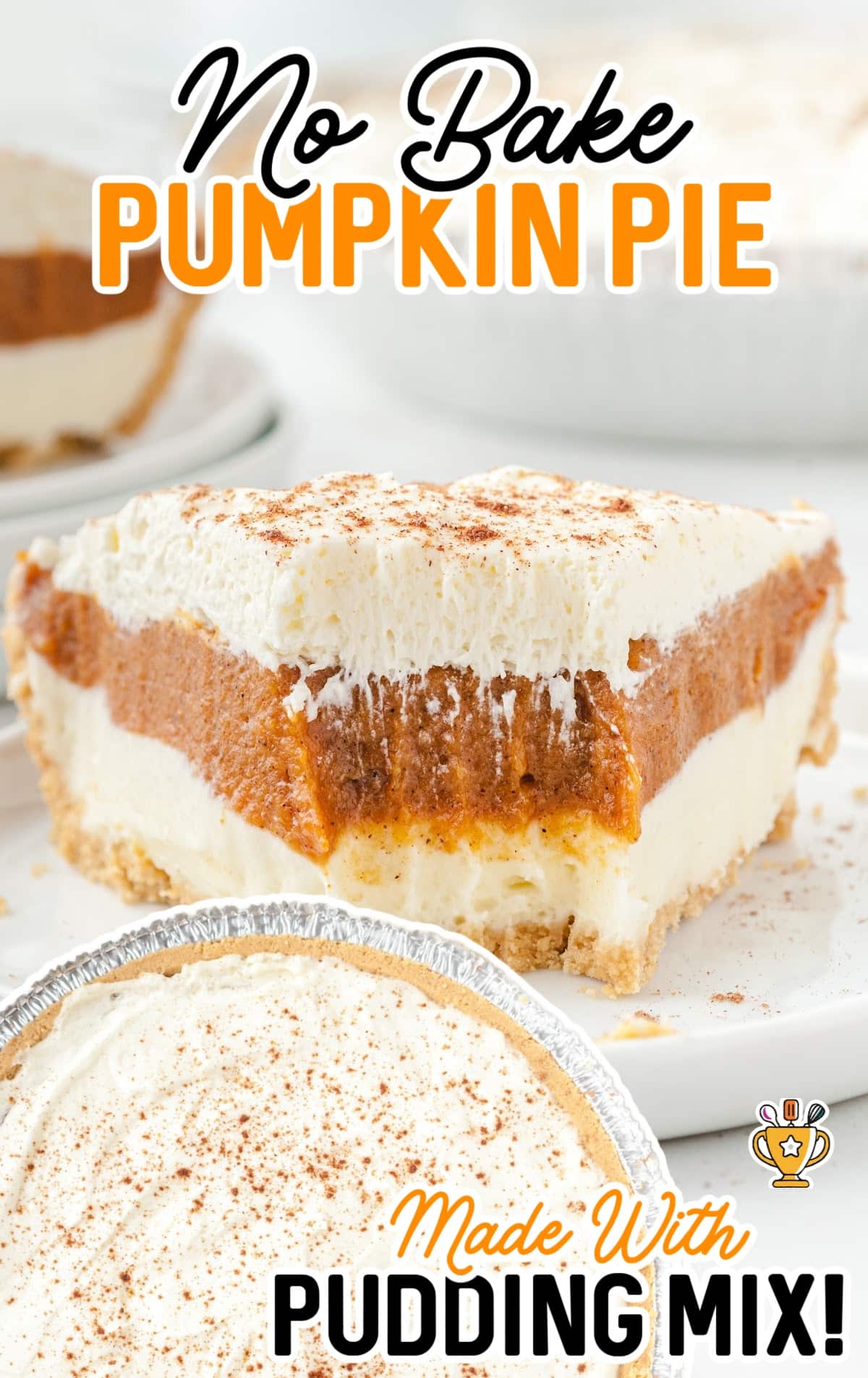 A piece of No Bake Pumpkin Pie with a bite on it