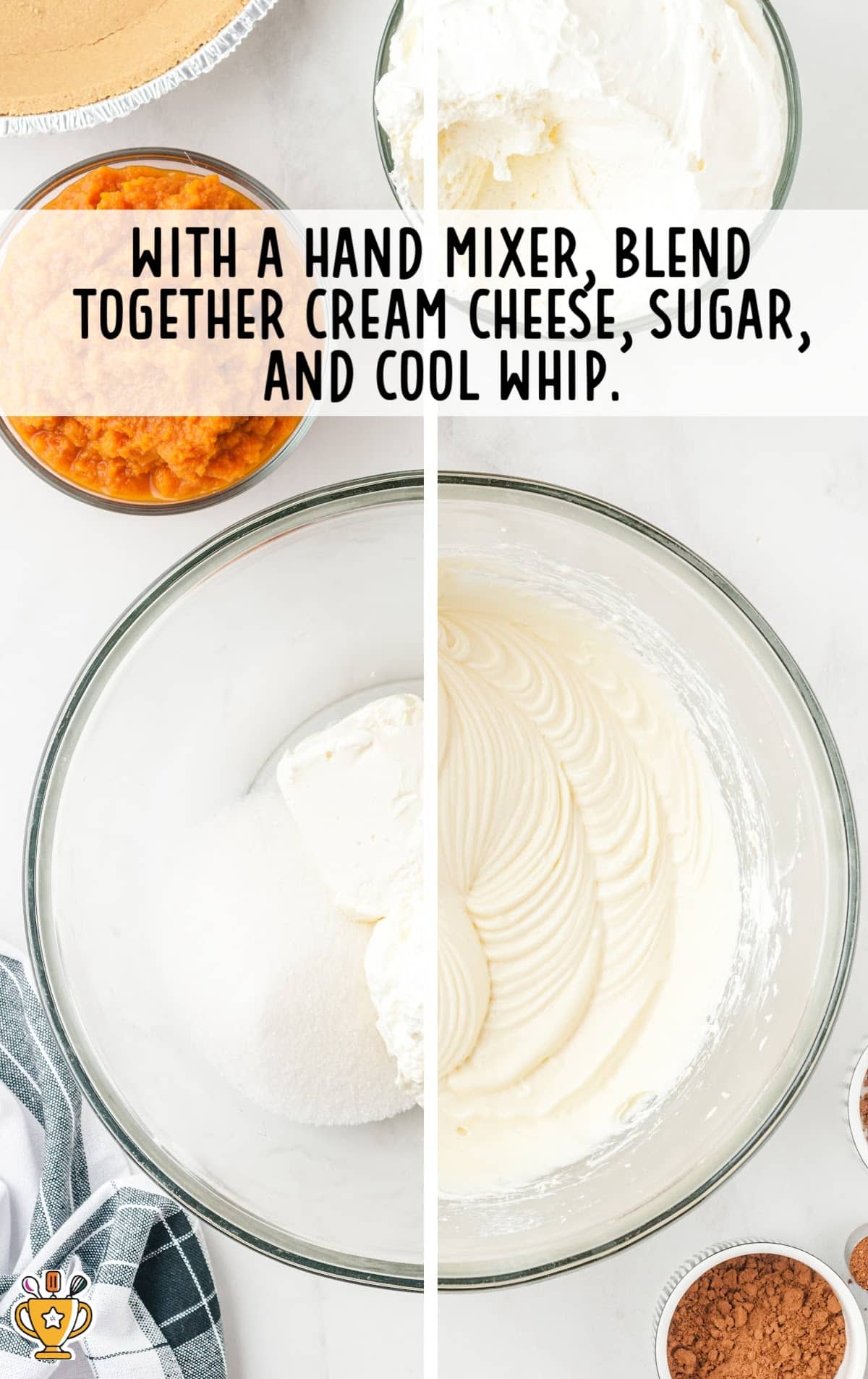 Cream Cheese, sugar and cool whip blended together in a bowl