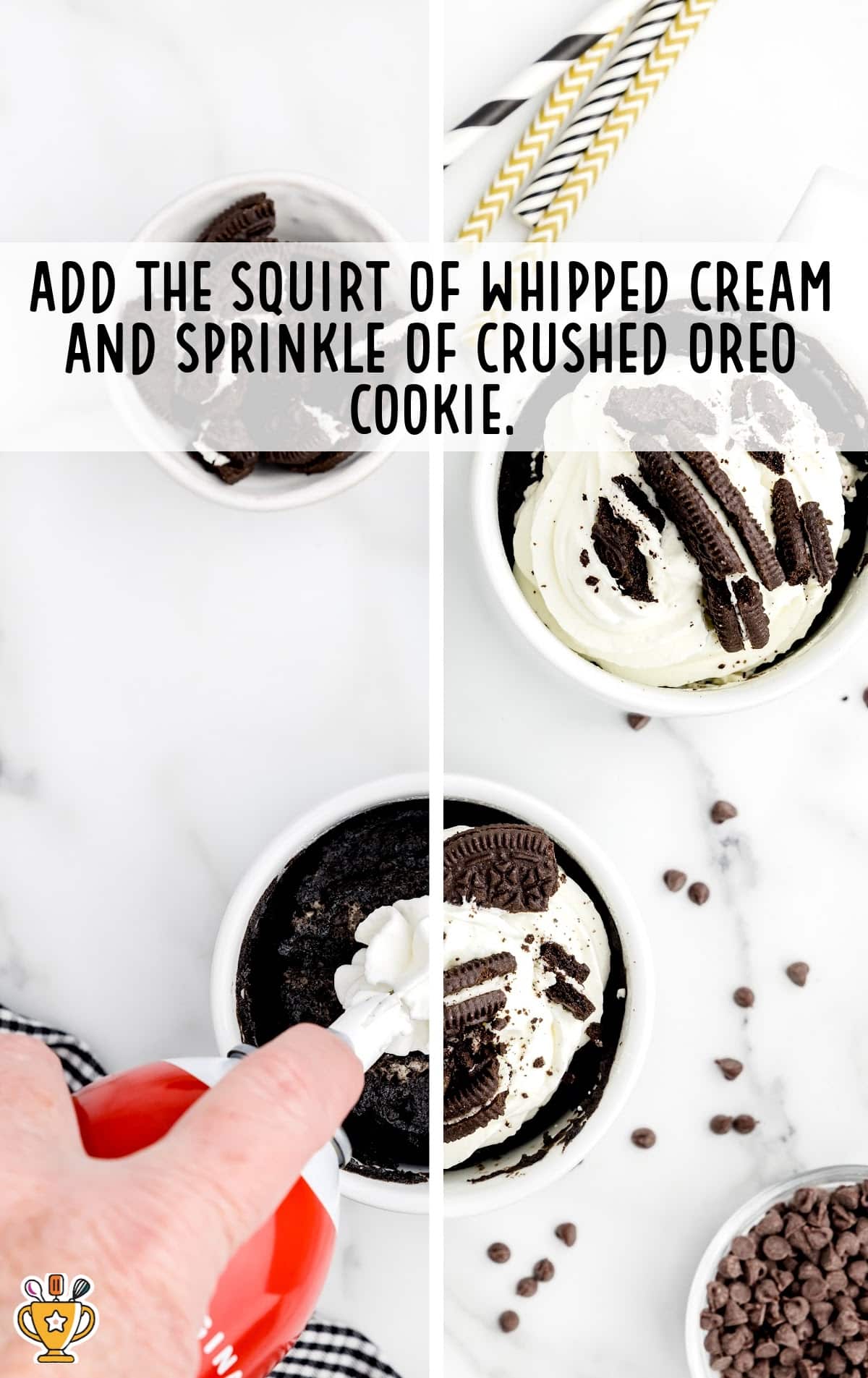 Whipped cream and crushed oreo added into a bowl