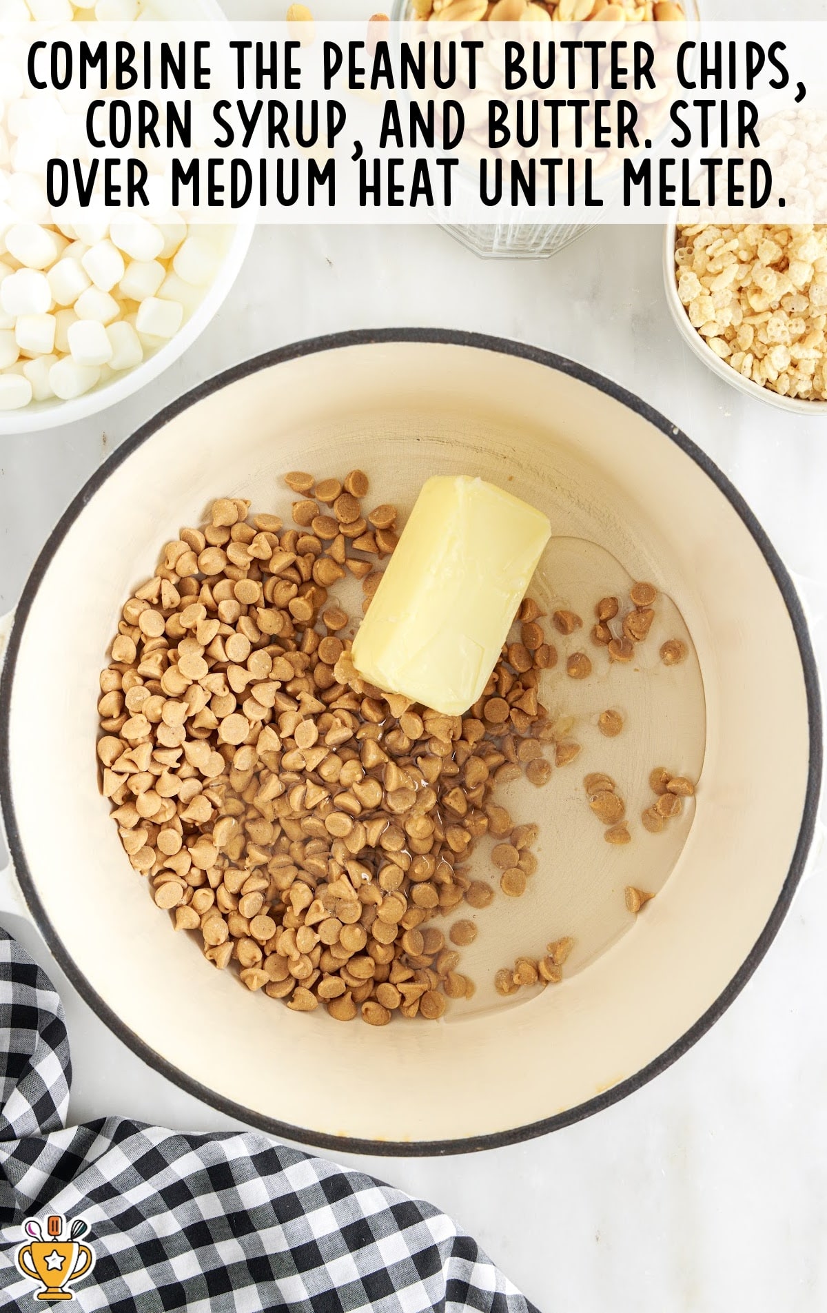 Peanut butter chips, corn syrup and butter combined together