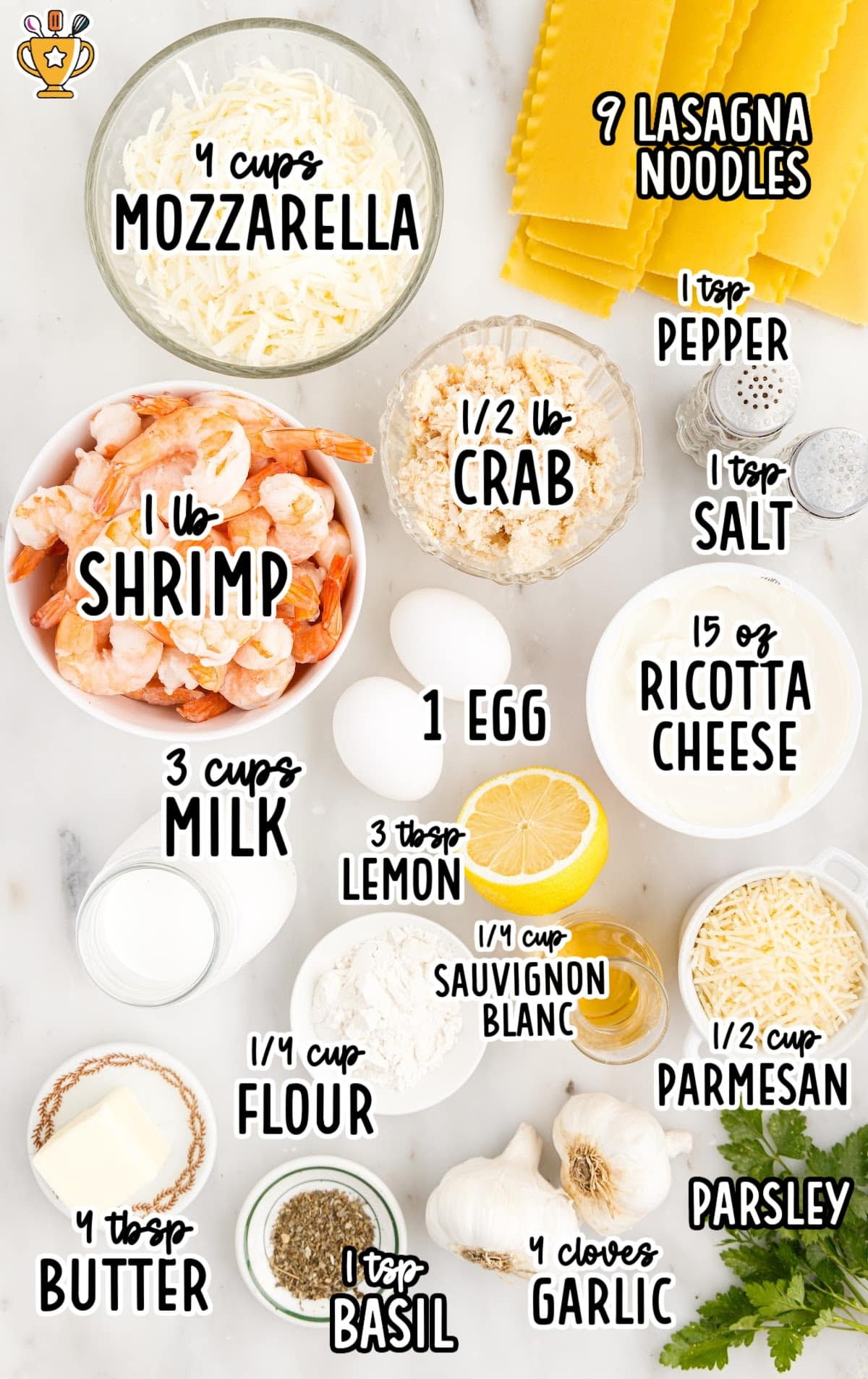 Ingredients for making Seafood Lasagna