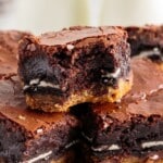 A stack of slutty brownies
