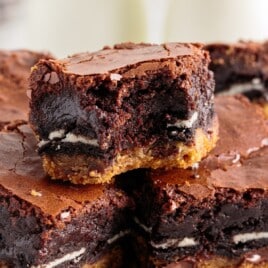 A stack of slutty brownies
