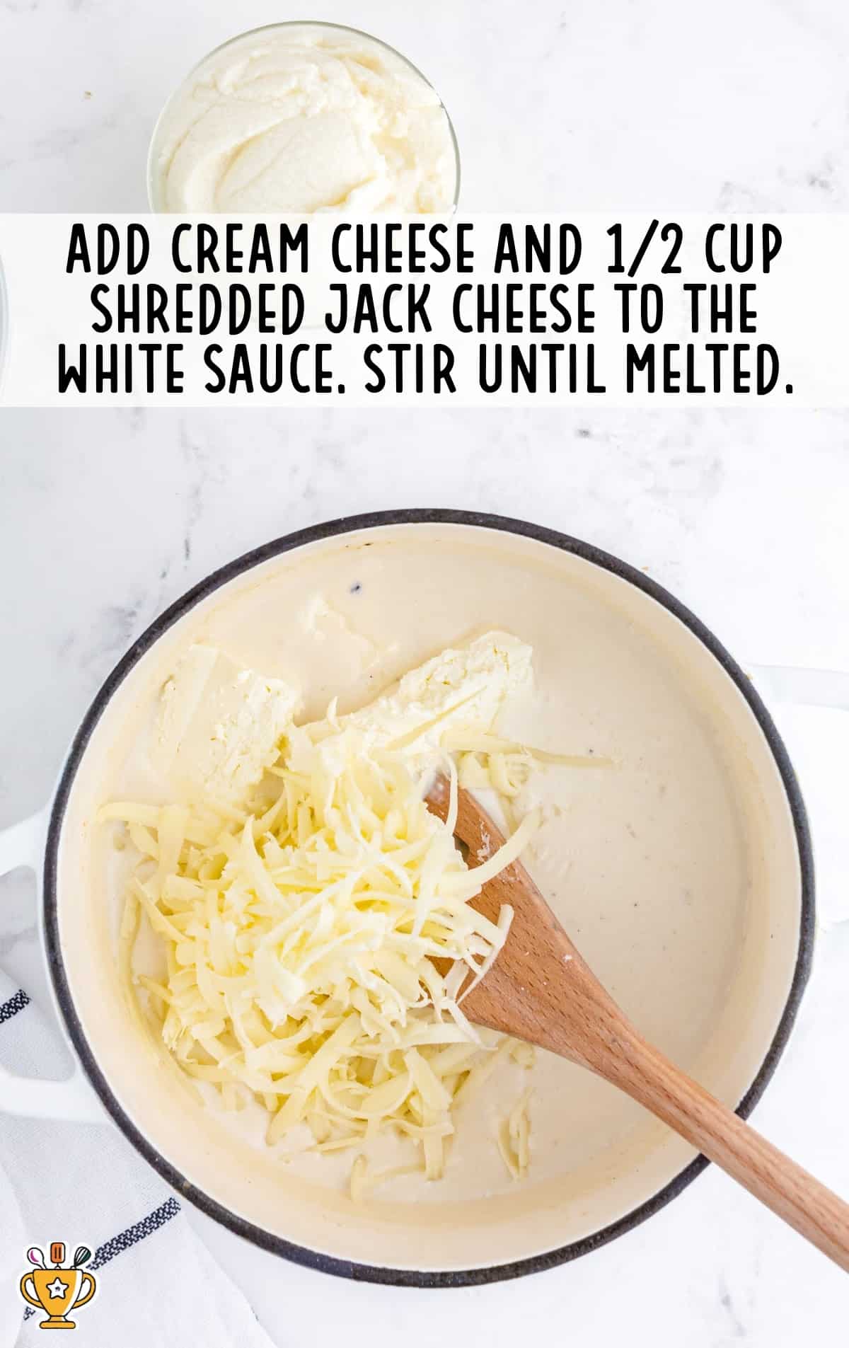 Cream cheese, jack cheese added to a white sauce