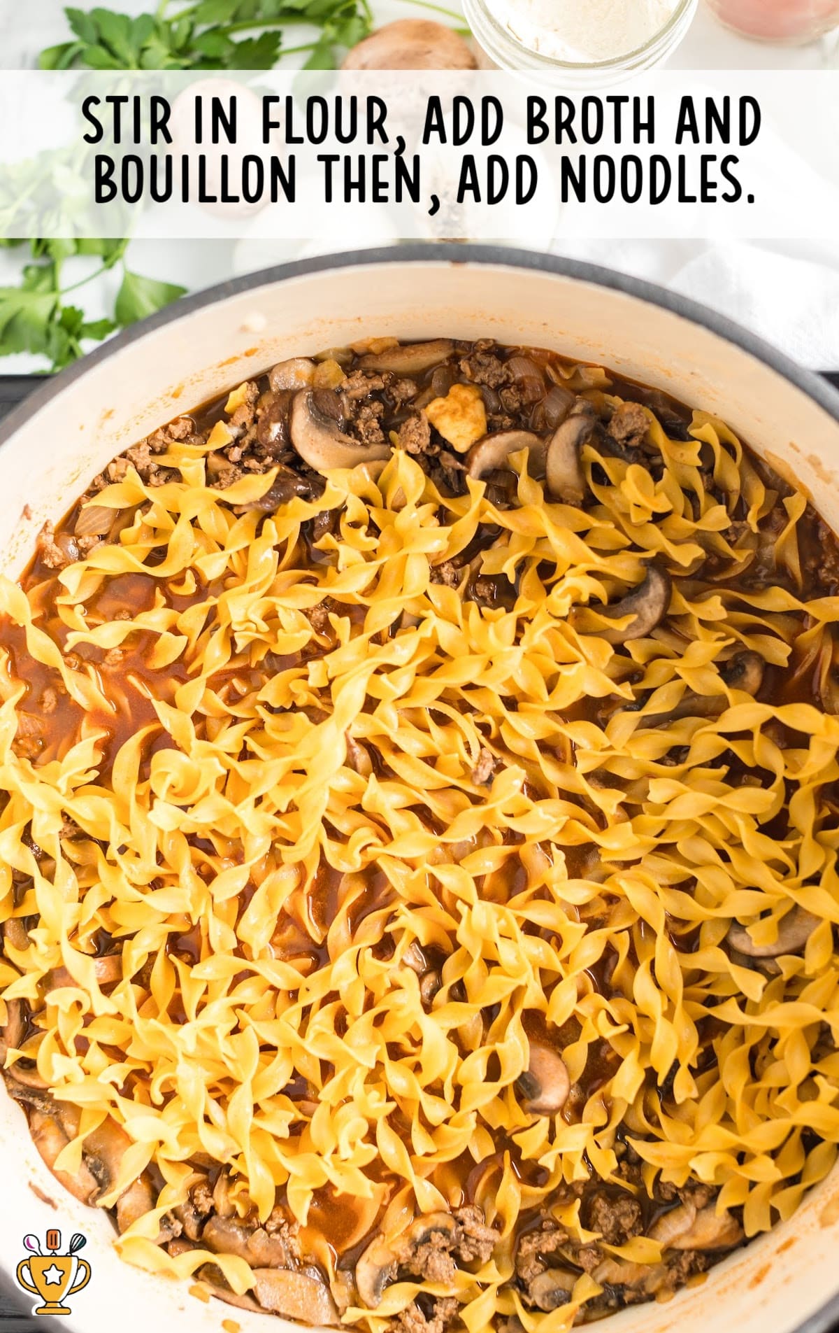 A pan of Ground Beef Stroganoff