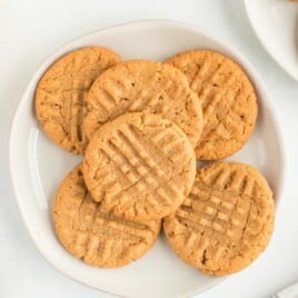 3 Ingredient Peanut Butter Cookies stacked on a plate